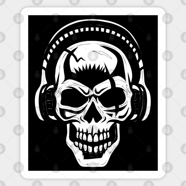 ☠ Skull with Headphones ☠ Abstract Tribal Tattoo Style WHITE Sticker by Naumovski